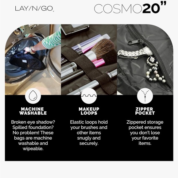 New Lay-n-Go Cosmo Drawstring Cosmetic Pouch Makeup Organizer Toiletry Bag Black - Picture 4 of 5